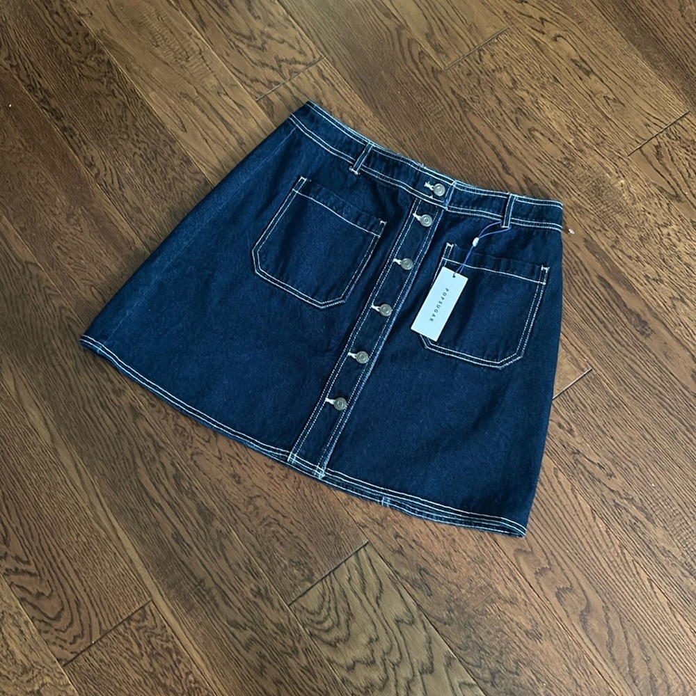 POPSUGAR Dark Blue Denim Button-Front Mini Skirt